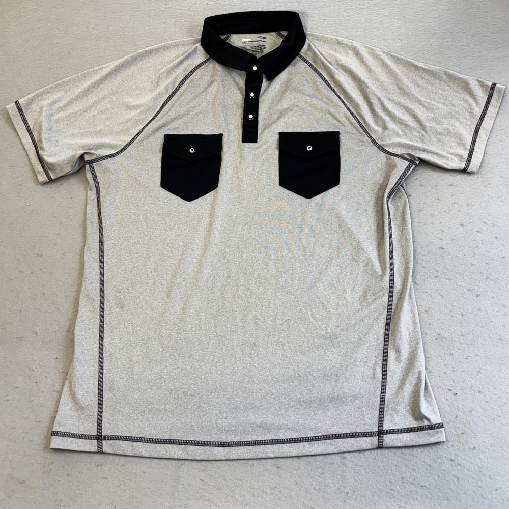 INC International Concepts Polo Men Large Grey Performance Snap Pocket Henley